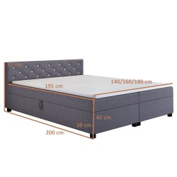 Princess 160×200 šedá – dvoulůžková válenda s úložným prostorem