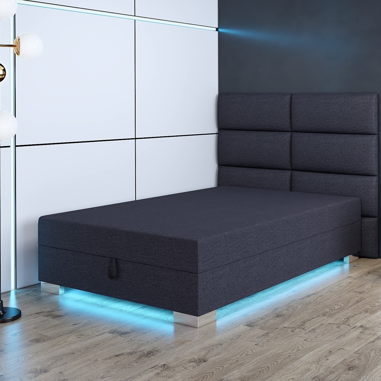 Jupiter Gaming grafitová LED – herní válenda s úložným prostorem