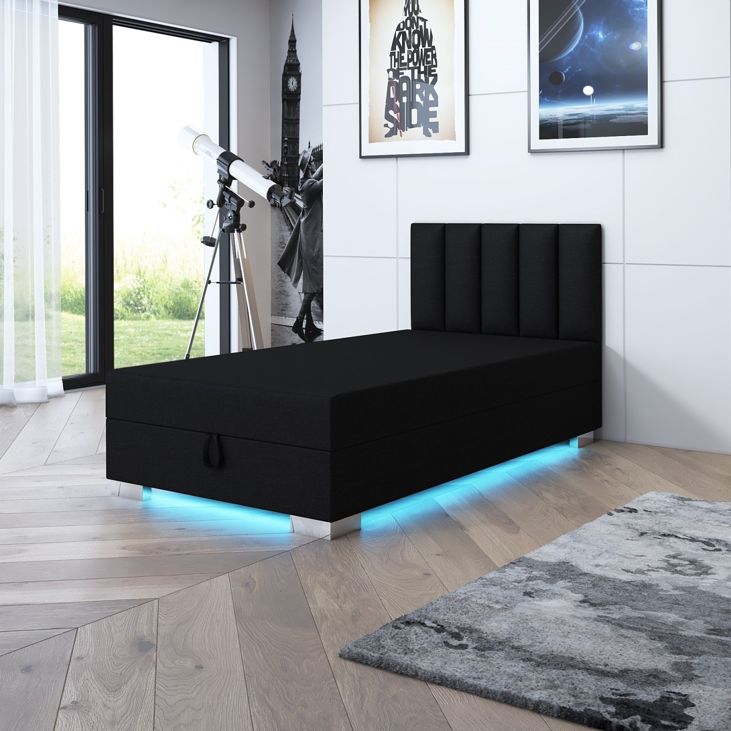 Merkury Gaming černá LED – herní válenda s úložným prostorem