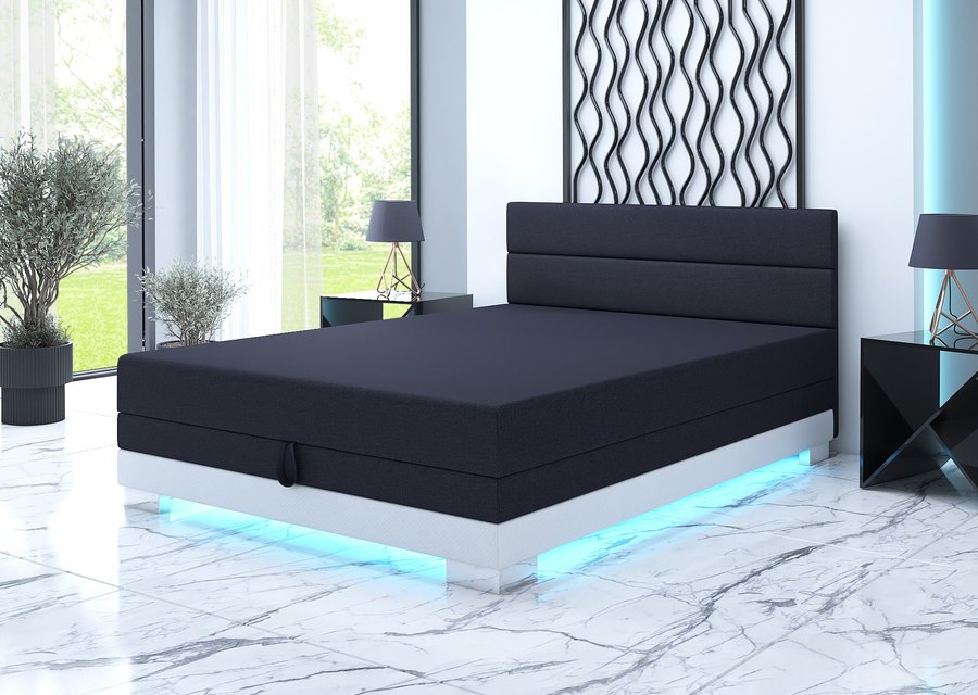 Torin 130x200 grafitová — dvoulůžko s LED osvětlením v interiéru ložnice