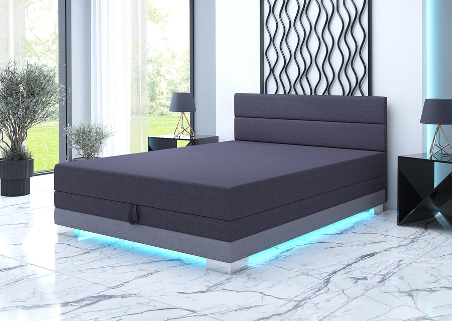 Torin 140x200 tmavě šedá — dvoulůžko s LED osvětlením v interiéru ložnice